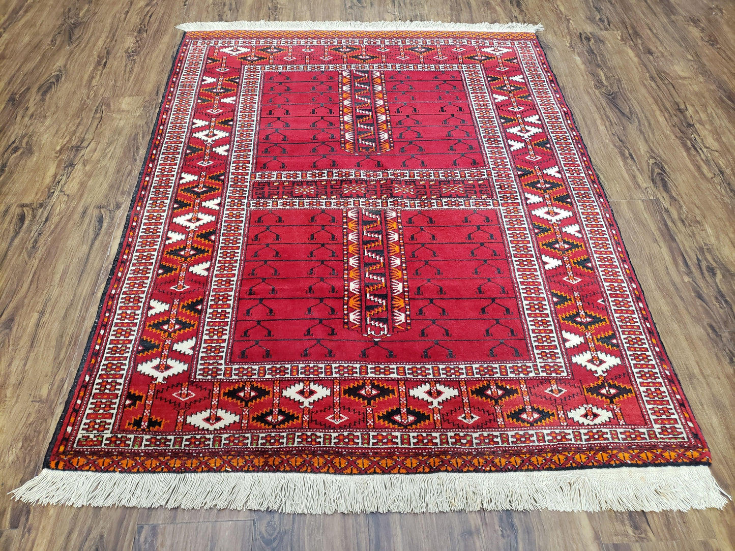 Turkoman Rug Antique 4x5 Handmade Wool Red Tribal Persian Tekkeh Ersari