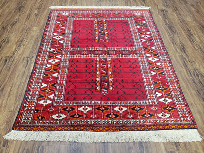 Turkoman Rug Antique 4x5 Handmade Wool Red Tribal Persian Tekkeh Ersari