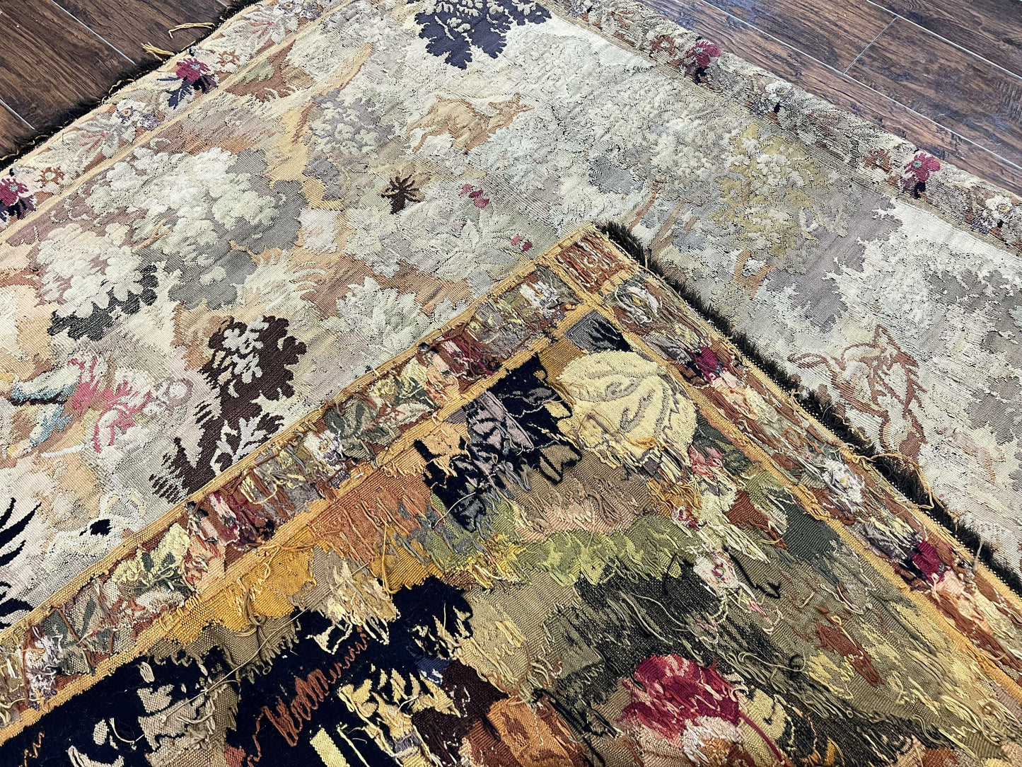 Antique French Tapestry 6x5 Ft Handwoven Wool Aubusson Weave Vintage