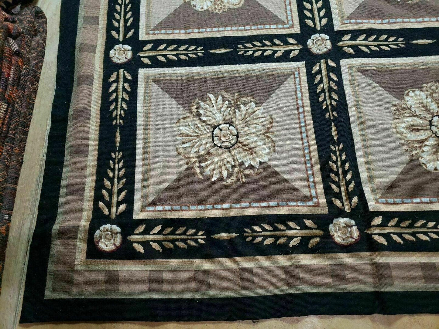 Aubusson Rug Needlepoint Wool 9x12 Handmade Savonnerie Design Vintage