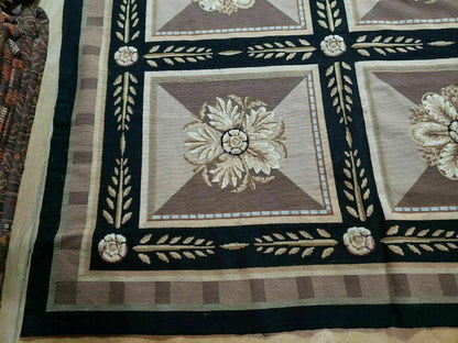 Aubusson Rug Needlepoint Wool 9x12 Handmade Savonnerie Design Vintage
