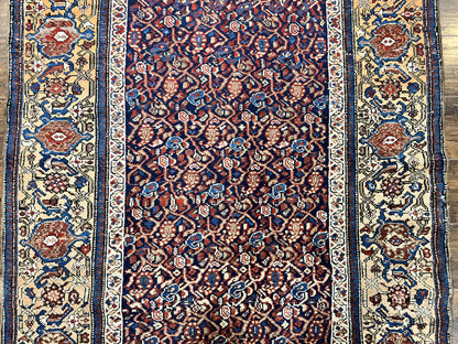 Persian Senneh Rug 4x8 Wool Hand Knotted Antique Kurdish Carpet Navy Blue Oriental Area Rug