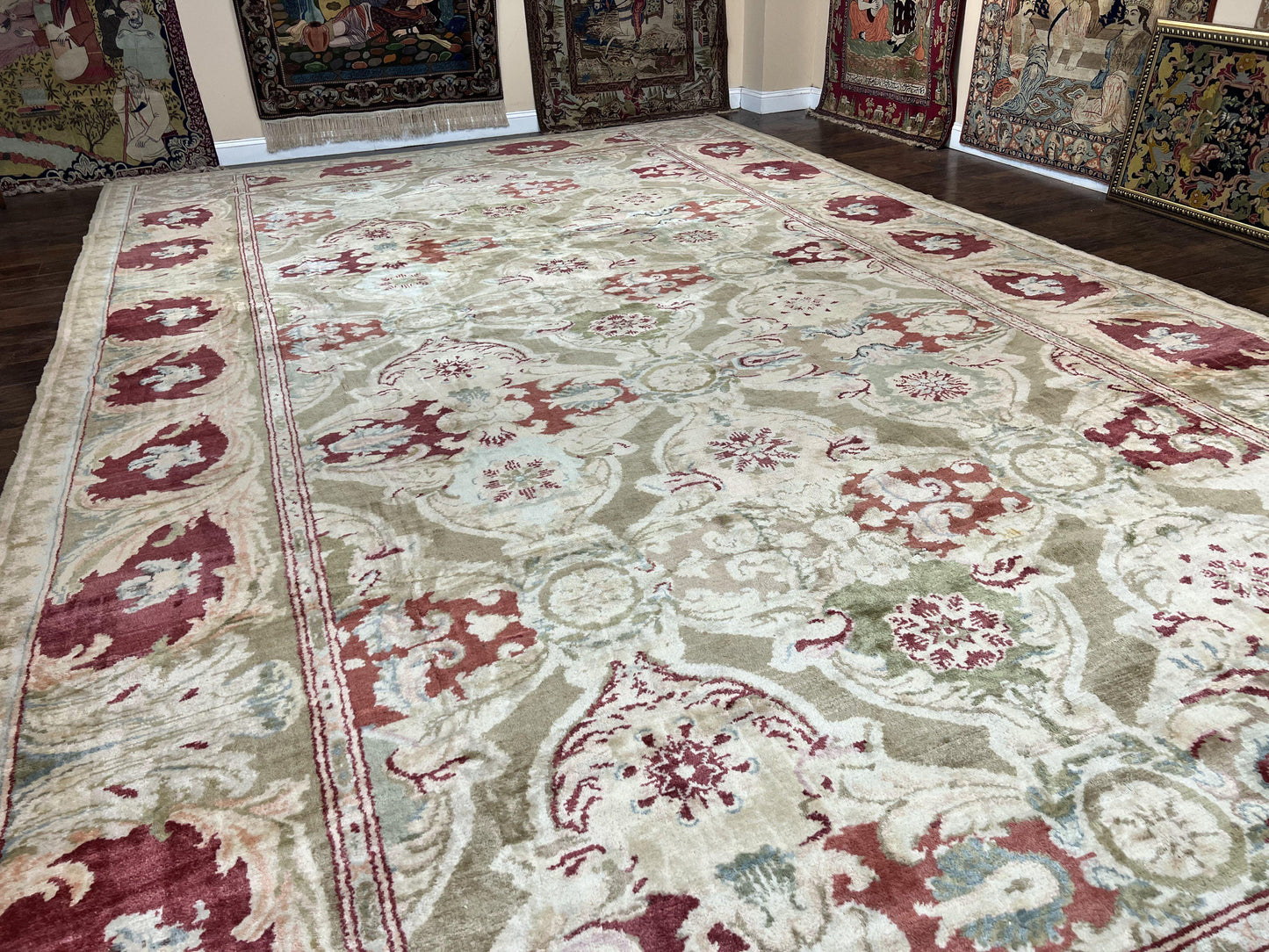 Large Egyptian Oushak Rug 12x21, Wool Handmade Vintage Carpet, Allover Pattern, Oversized 12 x 21 ft Traditional Rug