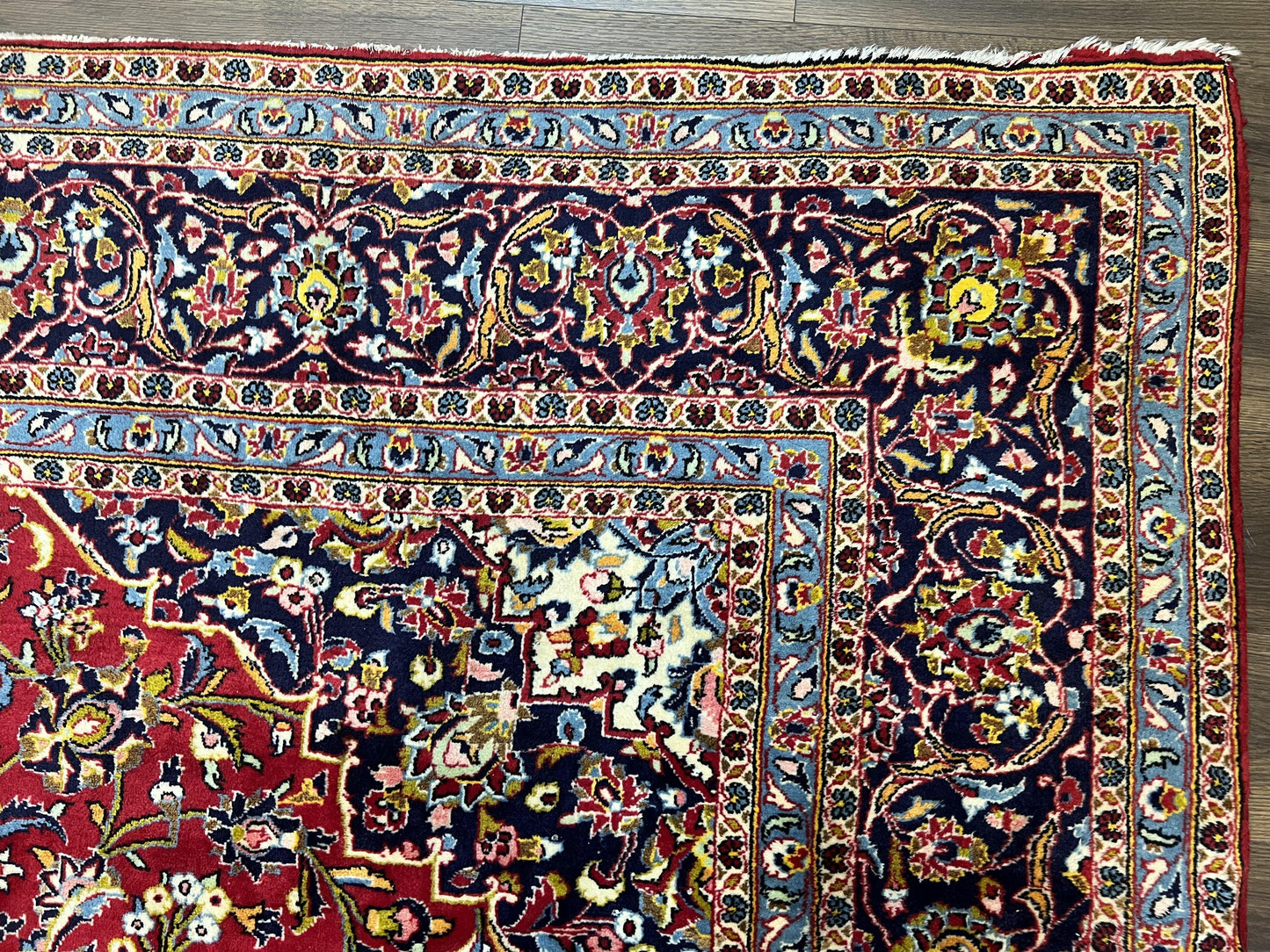 Persian Kashan Rug 9x12 Handmade Wool Oriental Carpet With Floral Medallion And Corner Design