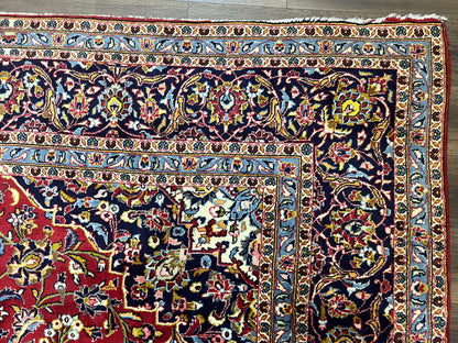 Persian Kashan Rug 9x12 Handmade Wool Oriental Carpet With Floral Medallion And Corner Design