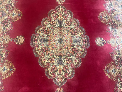 Karastan Kirman Rug 8.8x12 Red Medallion Wool Vintage Carpet