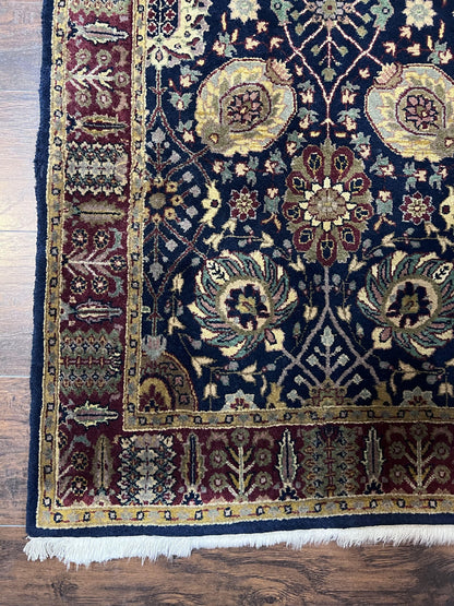 Indo Persian Wool Runner 2.8 x 18 Hand Knotted Vintage Floral Hallway Rug In Dark Blue Burgundy