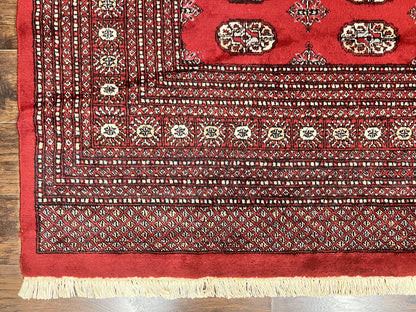 Turkoman Rug 8 x 11.6 Red Bokhara Pakistani Wool Handmade Vintage Carpet