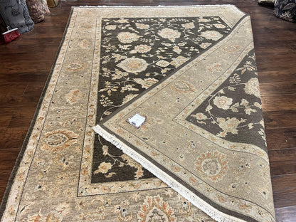 Indo Persian Rug 9x12 Hand Knotted Wool Vintage Floral Dark Brown Carpet