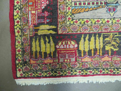 Turkish Mehrab Design Wool Rug Antique 1920s Hand Made One Of A Kind