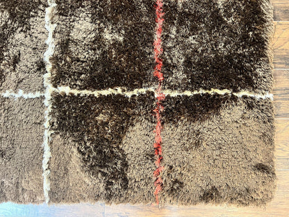 Brown Shag Rug 6x8 Vintage Wool Panel Design Area Rug For Living Rooms