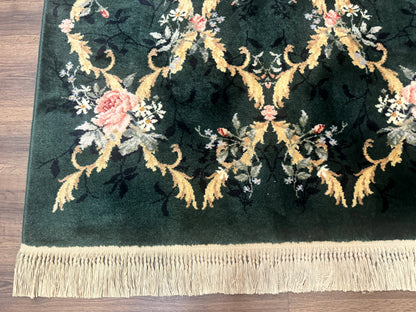 Karastan Garden of Eden Rug 4x6 Green Savonnerie Vintage Carpet