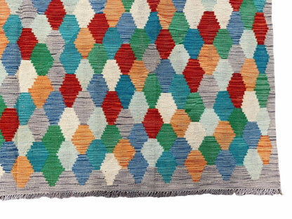 Colorful Chobi Kilim Rug 6x9 Handmade Wool Area Rug For Playrooms