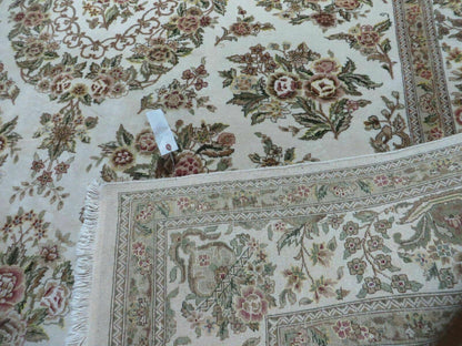 Handmade Chinese Floral Wool Silk Oriental Rug 8 By 10 Ivory Accent