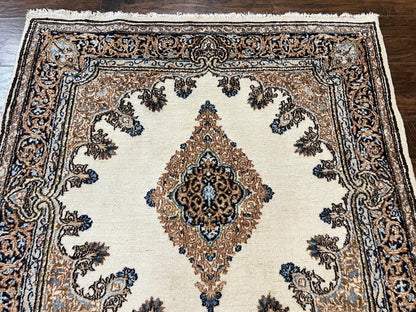 Persian Kirman Square Rug 4x4 Handmade Wool Hand Knotted Semi Open Field