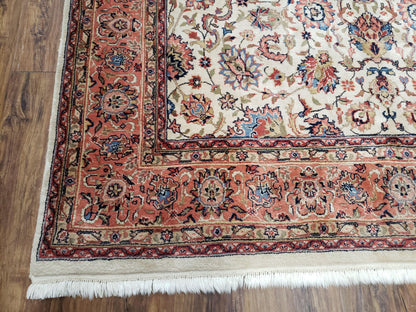 Handmade Wool Area Rug 6x9 Hand Knotted Floral Beige Vegetable Dyes