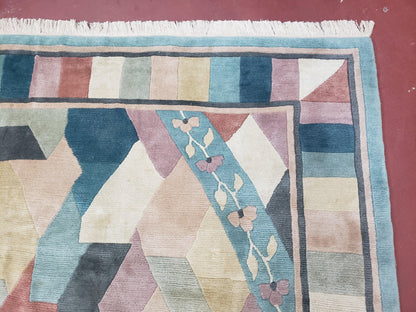 Nepalese Hand Knotted Wool Area Rug 8x11 Contemporary Multicolor Modern Carpet