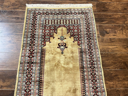 Bokhara Prayer Rug 3x5 Hand Knotted Vintage Wool Carpet Pakistani Turkoman