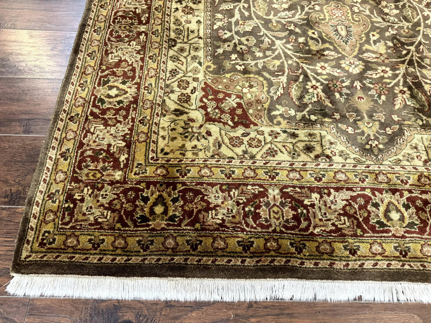 Indo Persian Rug 6x9 Handmade Wool Vintage Floral Cross Pattern