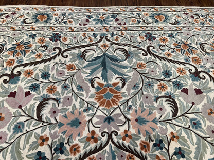 Hand Stitched Wool Rug Chain Stitched 9x12 Vintage Indian Medallion Rug