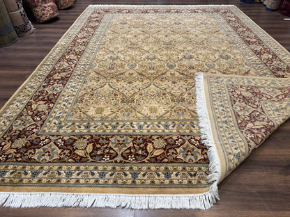 Pak Persian Rug 9x12 Handmade Wool Panel Design Gold And Wine Red