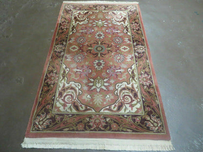 Chinese Wool Rug 3x5 Vintage Handmade Oriental Carpet Floral Medallion