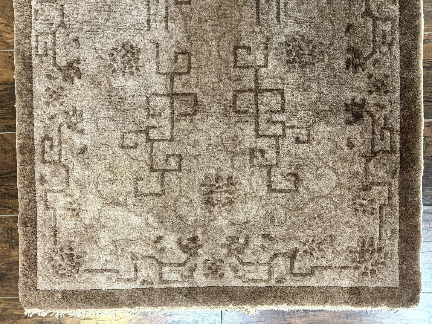 Antique Chinese Fette Rug 3x6 Handmade Wool Taupe Carpet Collection