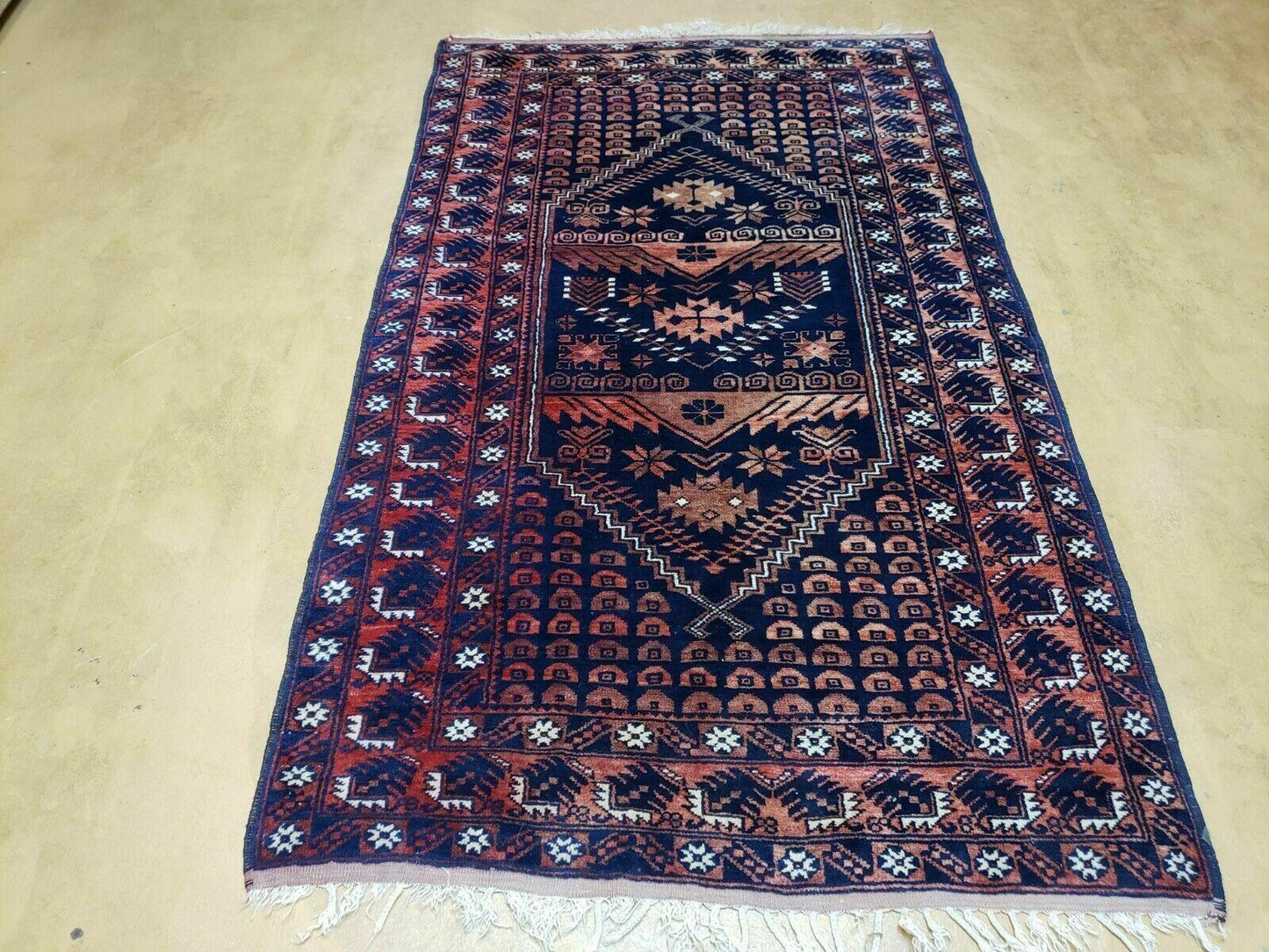 Vintage Balouchi Wool Rug Handmade In Pakistan 3 Foot 4 Inch By 5 Foot 6 Inch