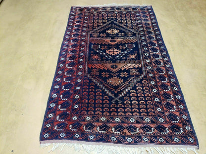 Vintage Balouchi Wool Rug Handmade In Pakistan 3 Foot 4 Inch By 5 Foot 6 Inch