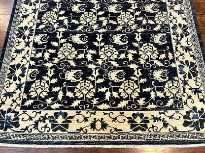 Sino Persian Rug Hand Knotted Wool Carpet 6x9 Floral Allover Blue Cream Tan