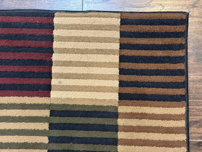 Vintage Power Loomed Rug 3.6 x 5, Brown Beige Black Tan, Box Design