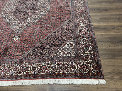Persian Bidjar Rug 7x8 Ft Hand Knotted Wool Herati Mahi Ivory Red Navy Blue