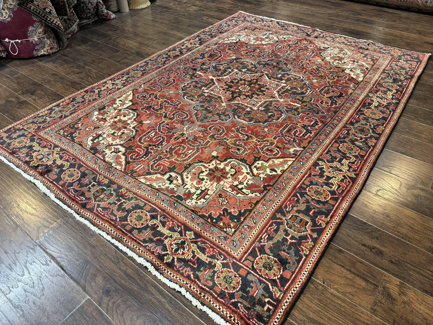 Heriz Rug 6 Foot 6 In By 9 Foot 3 In Wool Persian Carpet With Geometric Medallion