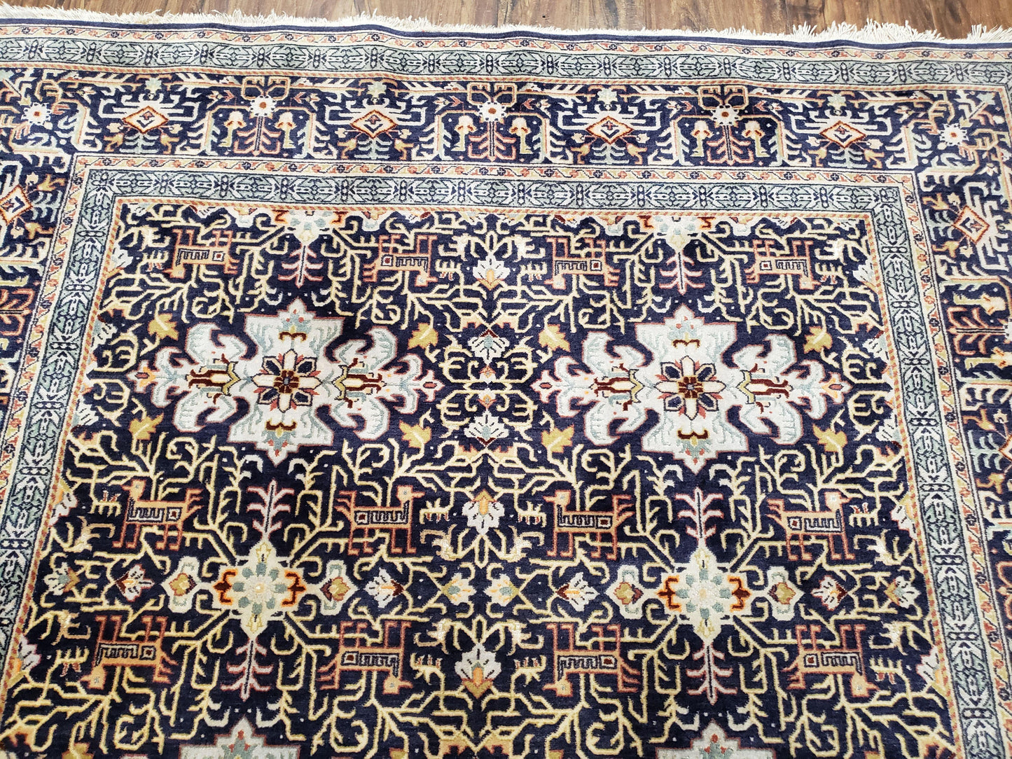 Navy Blue Persian Kashan Rug Hand Knotted Wool 4ft 8in x 7ft 4in Pair B