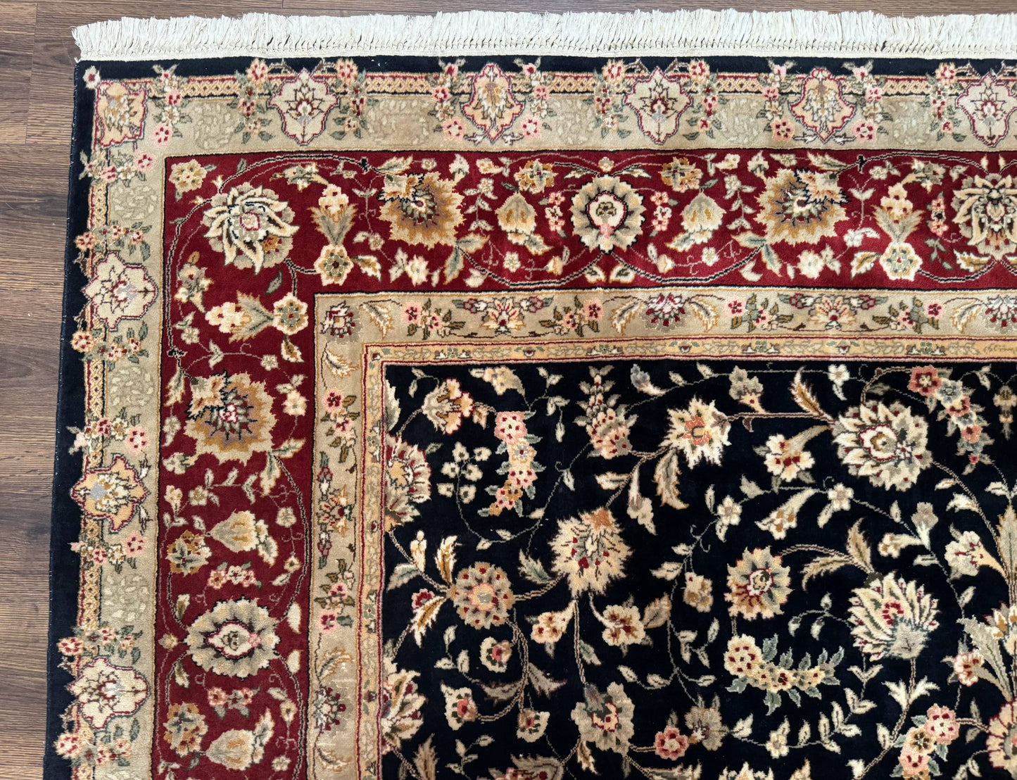 Sino Persian Rug 8x10 Vintage Hand Knotted Wool Floral Allover In Black And Red