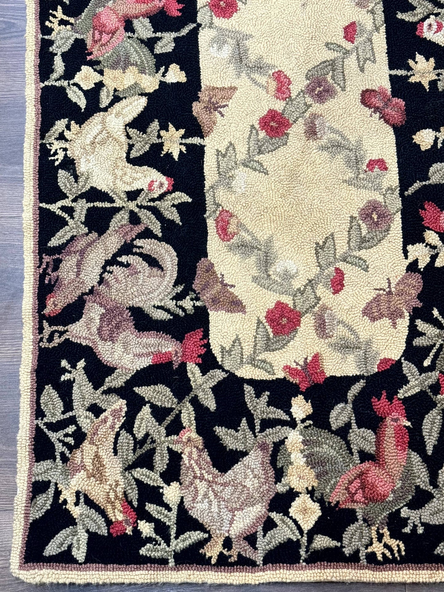 Small Vintage Hooked Rug Roosters Handmade Wool Area Rug Decor Accent