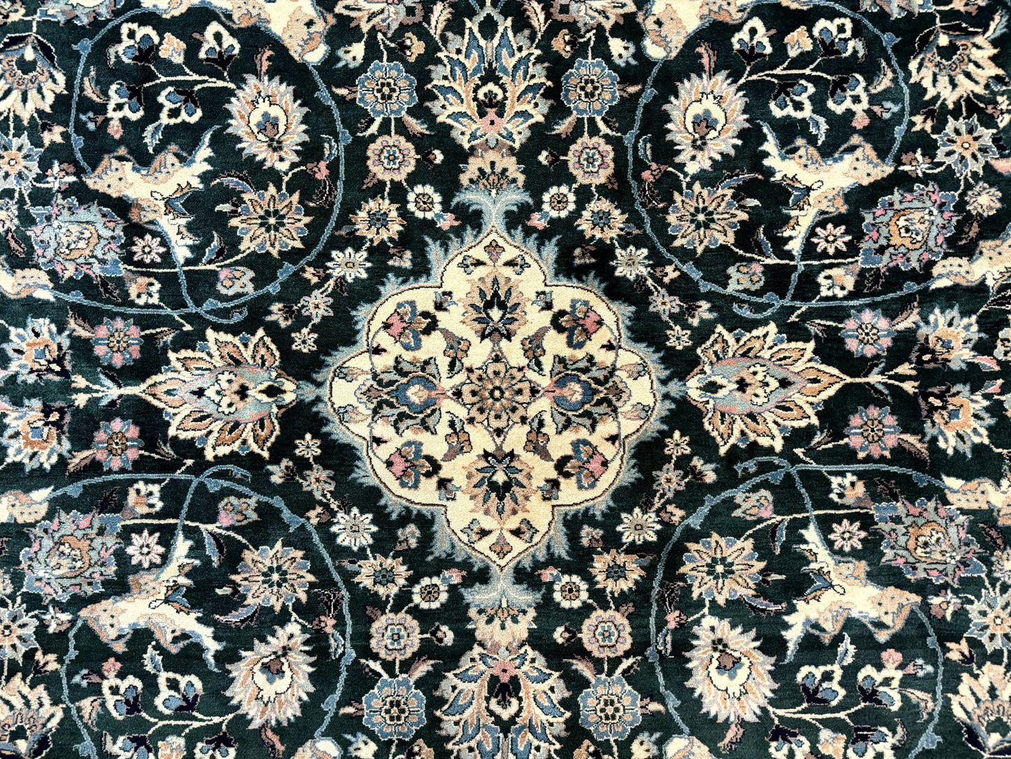 Pak Persian Rug 9x12 Dark Green Floral Allover Hand Knotted Wool