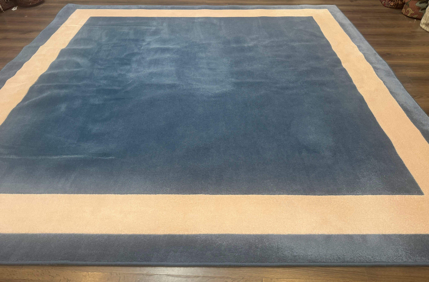 Blue And Cream Square Rug 10x10 Ft Hand Tufted Wool Modern Area Carpet