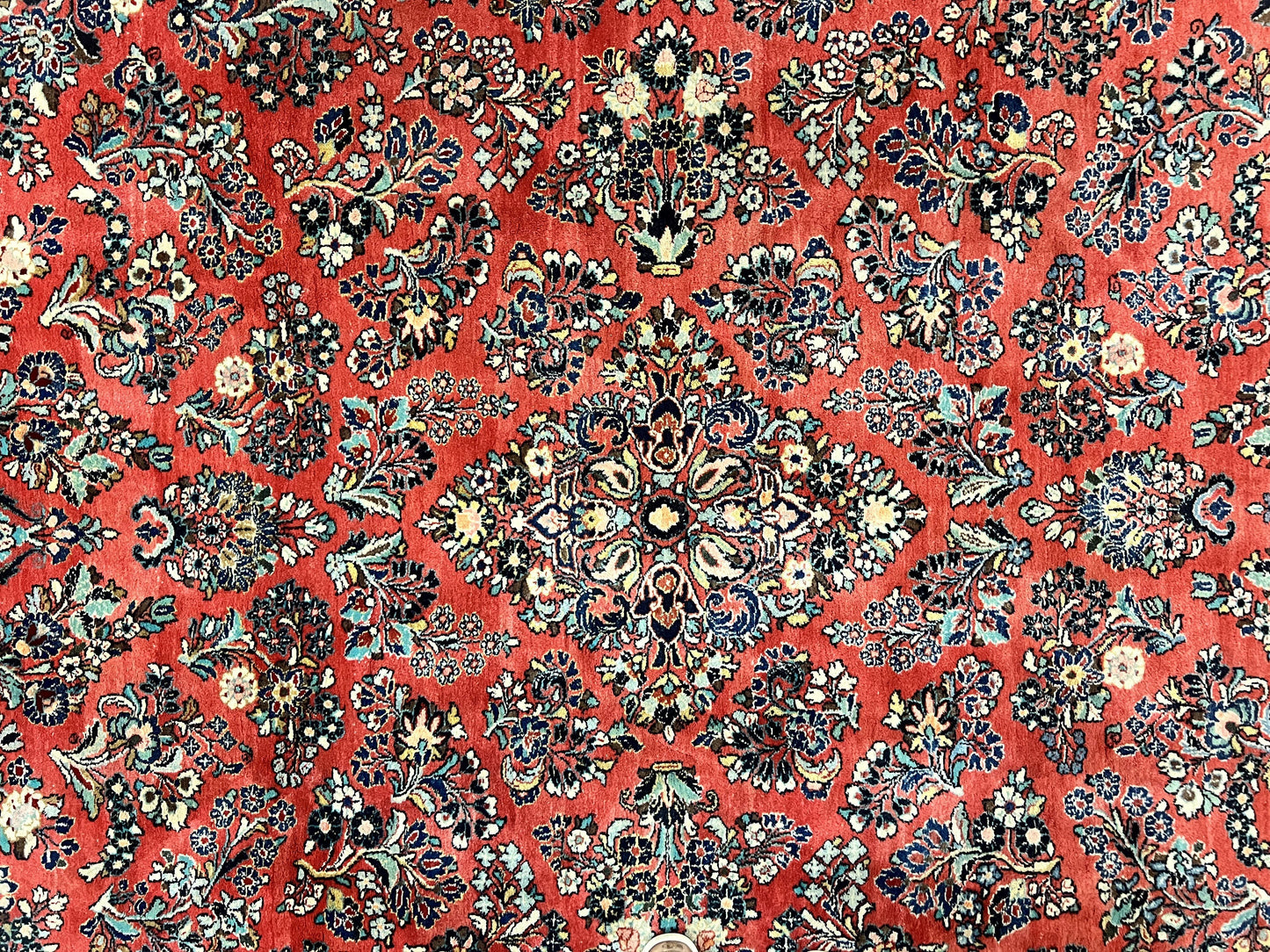 Persian Sarouk Rug Square 11x11 ft Hand Knotted Wool Floral Red Carpet Handmade Antique Rug