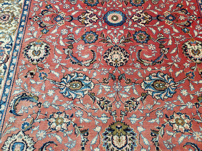 Semi Antique Persian Kashan, Red & Cream, Hand-Knotted, Wool, 4' 8" x 6' 6", Pair A