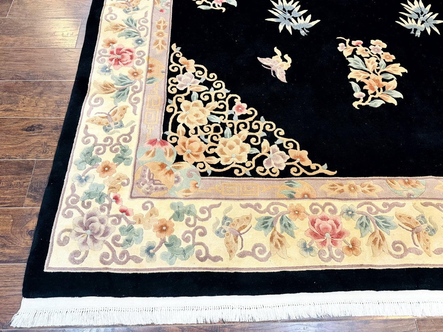 Chinese Wool Rug Hand Knotted Vintage Floral Medallion 9x12 Oriental Carpet