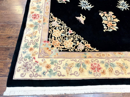 Chinese Wool Rug Hand Knotted Vintage Floral Medallion 9x12 Oriental Carpet
