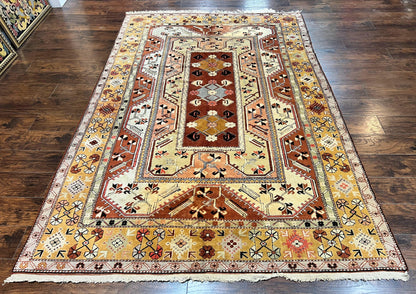 Turkish Hand Knotted Wool Rug 7x10 Vintage Kazak Geometric Pattern