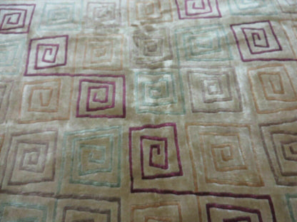 Tibetan Rug Handmade Wool Silk 8x11 Modern Art Deco Abstract Design