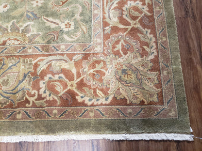 Vintage Indo Mahal Area Rug 9x12, Wool Hand-Knotted Laurel Green & Auburn Indian Carpet, 9 x 12 Floral Carpet, Living Room Rug