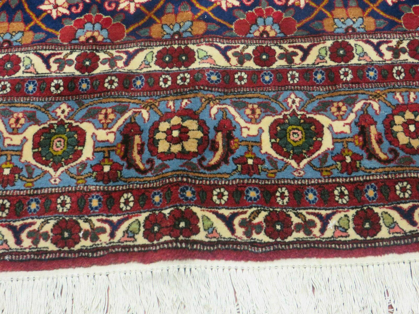 Navy Blue Antique Persian Rug 7x11, Veramin Mina Khani Repeated Allover Pattern, Vintage Authentic Hand Knotted Handmade Wool Room Sized Carpet