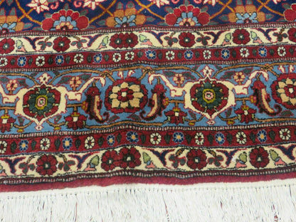 Navy Blue Antique Persian Rug 7x11, Veramin Mina Khani Repeated Allover Pattern, Vintage Authentic Hand Knotted Handmade Wool Room Sized Carpet