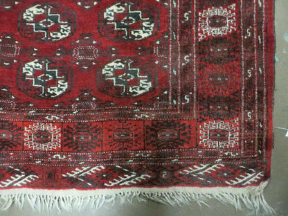Handmade Afghan Turkoman Bokhara Wool Rug 4 Ft 5 In By 5 Ft 7 In Vintage Estate Find
