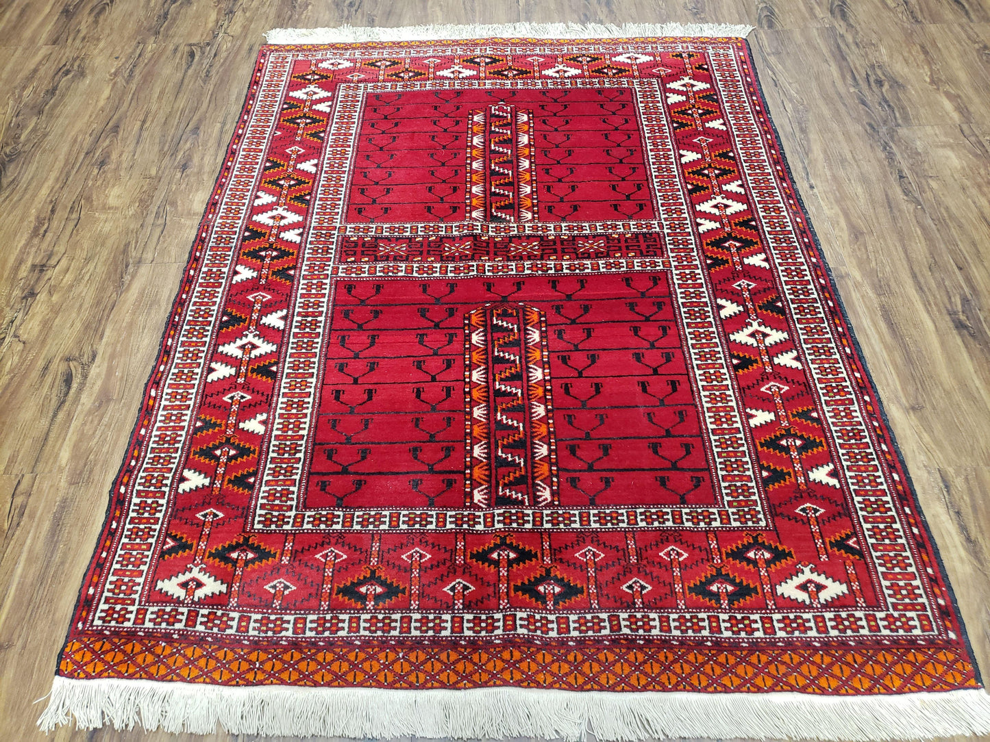 Turkoman Rug Antique 4x5 Handmade Wool Red Tribal Persian Tekkeh Ersari