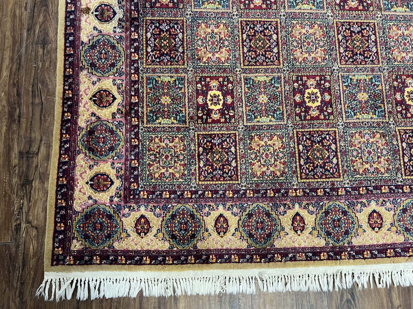 Indo Persian Silk Rug 4x6 Hand Knotted Panel Design Vintage Oriental Carpet